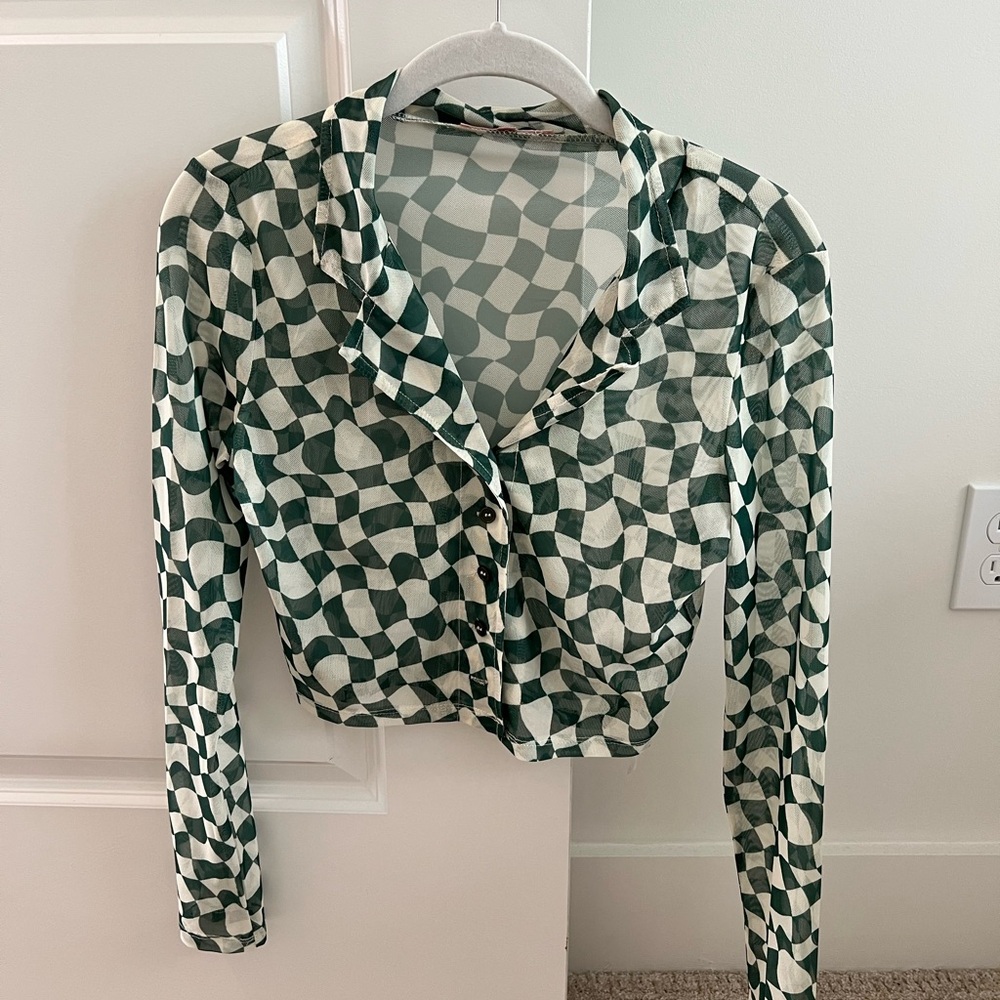 Green Checkered Crop Top Size L